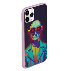 Чехол iPhone 11 Pro матовый Голова лысого ученого киберпанка, цвет: 3D-розовый — фото 2