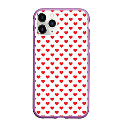 Чехол iPhone 11 Pro матовый Сердечки - паттерн, цвет: 3D-фиолетовый
