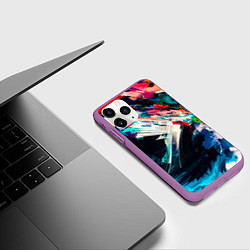 Чехол iPhone 11 Pro матовый Разноцветные мазки краски, цвет: 3D-фиолетовый — фото 2