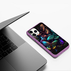 Чехол iPhone 11 Pro матовый Разные неоновые бабочки, цвет: 3D-фиолетовый — фото 2