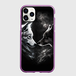Чехол iPhone 11 Pro матовый Пара волков - белый и черный, цвет: 3D-фиолетовый