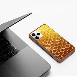 Чехол iPhone 11 Pro матовый Текстура - соты улья, цвет: 3D-коричневый — фото 2