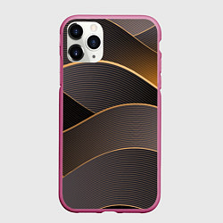 Чехол iPhone 11 Pro матовый Золотой линейный фон, цвет: 3D-малиновый