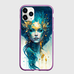 Чехол iPhone 11 Pro матовый Золотая богиня акварель, цвет: 3D-фиолетовый