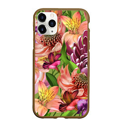 Чехол iPhone 11 Pro матовый Райские цветы, цвет: 3D-коричневый