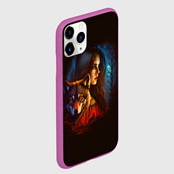 Чехол iPhone 11 Pro матовый Волк и девушка, цвет: 3D-фиолетовый — фото 2