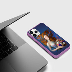 Чехол iPhone 11 Pro матовый Русалка в стиле Ренессанса с цветами, цвет: 3D-фиолетовый — фото 2
