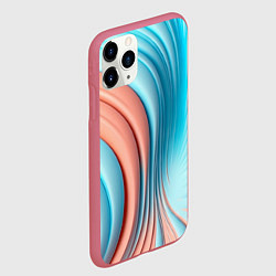 Чехол iPhone 11 Pro матовый Кораллово-голубая абстрактная волна, цвет: 3D-малиновый — фото 2