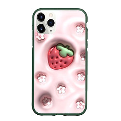 Чехол iPhone 11 Pro матовый Объемная вдавленная клубника и цветочки