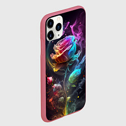 Чехол iPhone 11 Pro матовый Неоновая бабочка над большой розой, цвет: 3D-малиновый — фото 2
