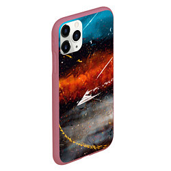 Чехол iPhone 11 Pro матовый Серый, оранжевый и синий туманы и краски, цвет: 3D-малиновый — фото 2
