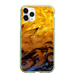 Чехол iPhone 11 Pro матовый Абстрактное жидкое золото, цвет: 3D-салатовый