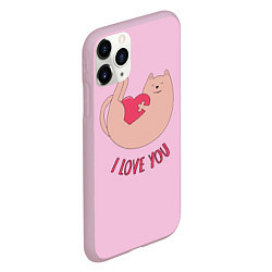Чехол iPhone 11 Pro матовый Кот играет с сердцем, цвет: 3D-розовый — фото 2