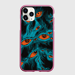Чехол iPhone 11 Pro матовый Винтажные глаза пиксельные, цвет: 3D-малиновый