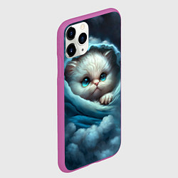 Чехол iPhone 11 Pro матовый Котик в одеяльце в облаках, цвет: 3D-фиолетовый — фото 2