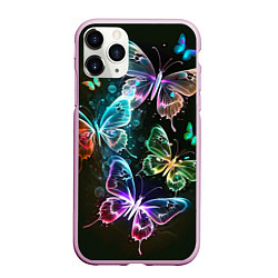Чехол iPhone 11 Pro матовый Неоновые дикие бабочки, цвет: 3D-розовый