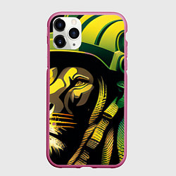Чехол iPhone 11 Pro матовый Раста Лев в каске, цвет: 3D-малиновый