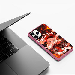 Чехол iPhone 11 Pro матовый Кли на фоне раскаленной лавы, цвет: 3D-малиновый — фото 2