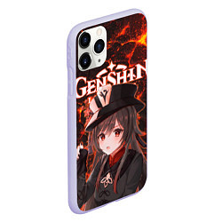 Чехол iPhone 11 Pro матовый Ху Тао на фоне раскаленной лавы, цвет: 3D-светло-сиреневый — фото 2