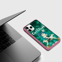 Чехол iPhone 11 Pro матовый Венти на фоне воздушных частиц, цвет: 3D-малиновый — фото 2