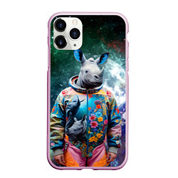 Чехол iPhone 11 Pro матовый Rhino in spacesuit - neural network, цвет: 3D-розовый