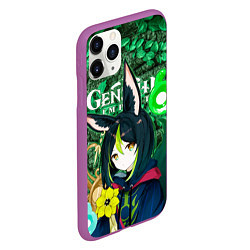 Чехол iPhone 11 Pro матовый Тигнари на фоне листвы, цвет: 3D-фиолетовый — фото 2