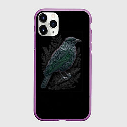 Чехол iPhone 11 Pro матовый Чёрный Ворон птица тёмная, цвет: 3D-фиолетовый
