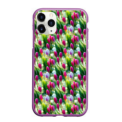 Чехол iPhone 11 Pro матовый Весенние тюльпаны и подснежники, цвет: 3D-фиолетовый
