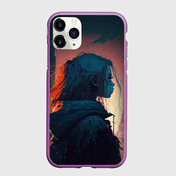 Чехол iPhone 11 Pro матовый Девушка в городе в аниме стиле, цвет: 3D-фиолетовый