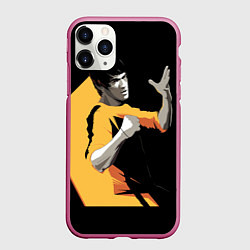 Чехол iPhone 11 Pro матовый Брюс Ли арт, цвет: 3D-малиновый