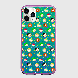 Чехол iPhone 11 Pro матовый Южный Парк - паттерн персонажи, цвет: 3D-фиолетовый
