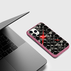 Чехол iPhone 11 Pro матовый Металлические плитки, цвет: 3D-малиновый — фото 2