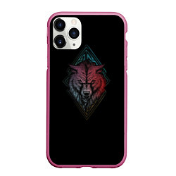 Чехол iPhone 11 Pro матовый Неоновый разноцветный волк, цвет: 3D-малиновый