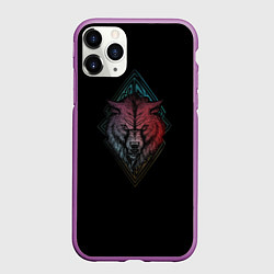 Чехол iPhone 11 Pro матовый Неоновый разноцветный волк, цвет: 3D-фиолетовый