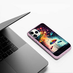 Чехол iPhone 11 Pro матовый Яркие зонтики под дождем, цвет: 3D-розовый — фото 2