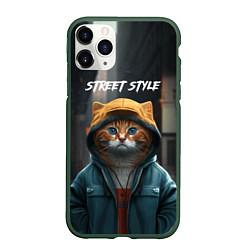 Чехол iPhone 11 Pro матовый Street cat, цвет: 3D-темно-зеленый