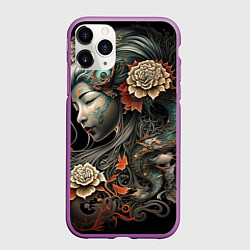 Чехол iPhone 11 Pro матовый Японская девушка Irezumi, цвет: 3D-фиолетовый