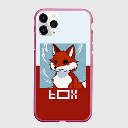 Чехол iPhone 11 Pro матовый Пиксельная лиса с надписью fox, цвет: 3D-малиновый