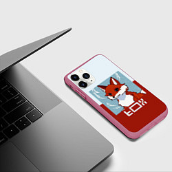 Чехол iPhone 11 Pro матовый Пиксельная лиса с надписью fox, цвет: 3D-малиновый — фото 2