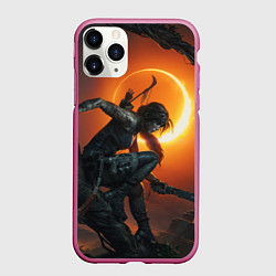 Чехол iPhone 11 Pro матовый Lara Croft, цвет: 3D-малиновый