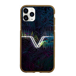 Чехол iPhone 11 Pro матовый Неоновая линия в листве, цвет: 3D-коричневый