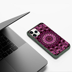 Чехол iPhone 11 Pro матовый Узорный калейдоскоп, цвет: 3D-темно-зеленый — фото 2