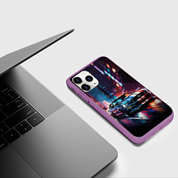 Чехол iPhone 11 Pro матовый Форд мустанг в ночи тройная скорость, цвет: 3D-фиолетовый — фото 2