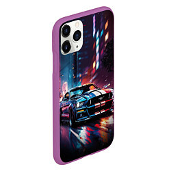 Чехол iPhone 11 Pro матовый Форд мустанг в ночи тройная скорость, цвет: 3D-фиолетовый — фото 2