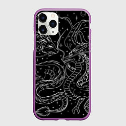 Чехол iPhone 11 Pro матовый Дракон - унесенные призраками: тату на черном, цвет: 3D-фиолетовый
