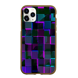 Чехол iPhone 11 Pro матовый Неоновые линии и кубы, цвет: 3D-коричневый