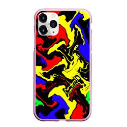 Чехол iPhone 11 Pro матовый Разводы цветных красок, цвет: 3D-розовый