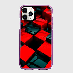 Чехол iPhone 11 Pro матовый Кубы геометрии красный и чёрный, цвет: 3D-фиолетовый