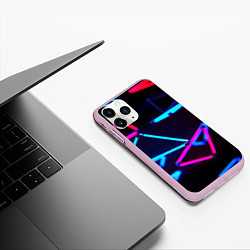 Чехол iPhone 11 Pro матовый Неоновые фигуры ночь, цвет: 3D-розовый — фото 2