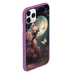 Чехол iPhone 11 Pro матовый Девушка в сакуре под луной, цвет: 3D-фиолетовый — фото 2